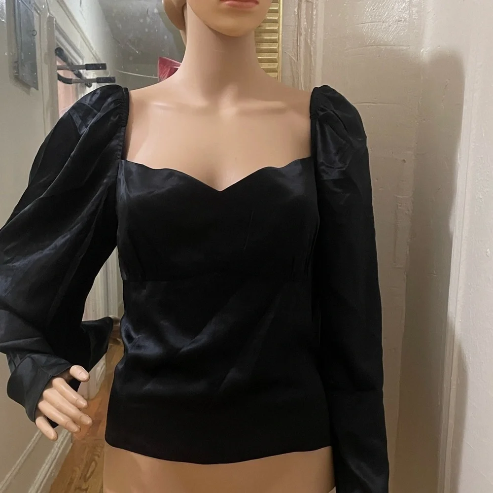 Reformation Black Satin Blouse 100%Silk